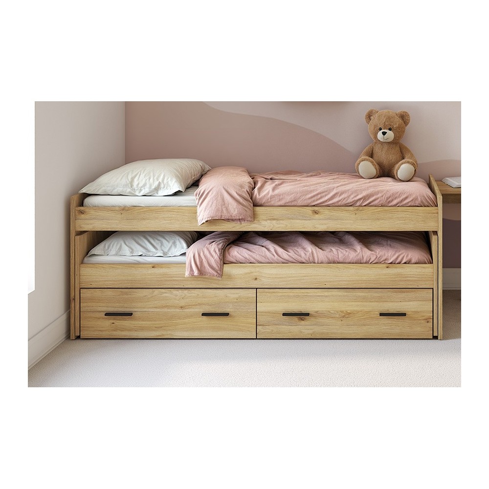 Cama Nido Juvenil Doble con Cajones de Almacenaje – Mauvella y Negro, 202,6 cm Largo x 98 cm Ancho x 72 cm Alto, Primera Calidad