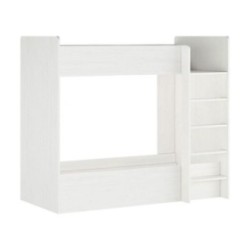 Litera Doble con Escalera - Blanco Veteado y Pino, 198.4 cm (Largo) x 98 cm (Ancho) x 72 cm (Alto)