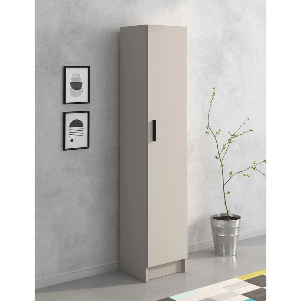 Mueble multiusos Armario Auxiliar Multiusos Color Beige – 1 Puerta, 4 Baldas, 37x180x35 cm – Madera Práctico y Funcional.