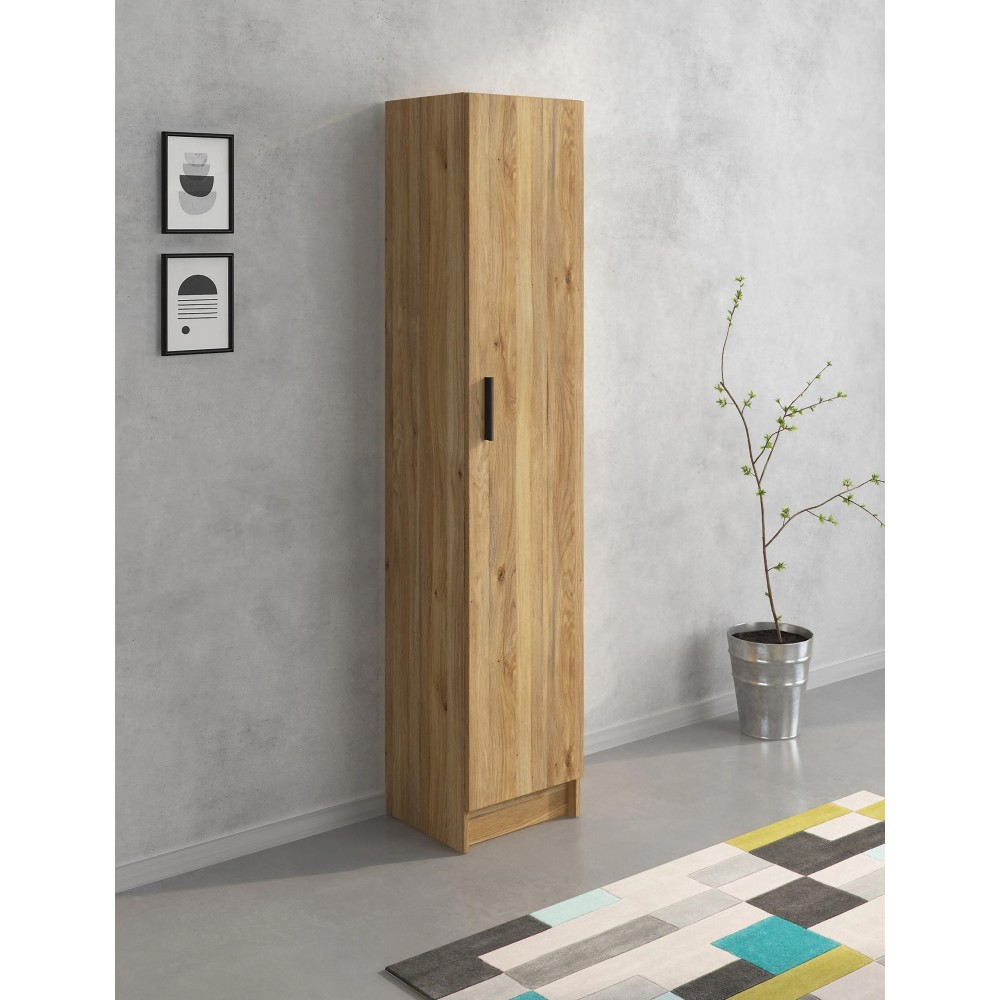 Mueble Multiusos Armario Auxiliar Color Mauvella – 1 Puerta, 4 Baldas, 37x180x35 cm – Madera Práctico y Funcional.