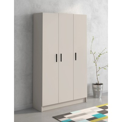 Mueble multiusos Armario auxiliar Color Beige – 3 Puertas, 4 Baldas y Espacio para Escoba Madera, Dimensiones 108x180x35 cm