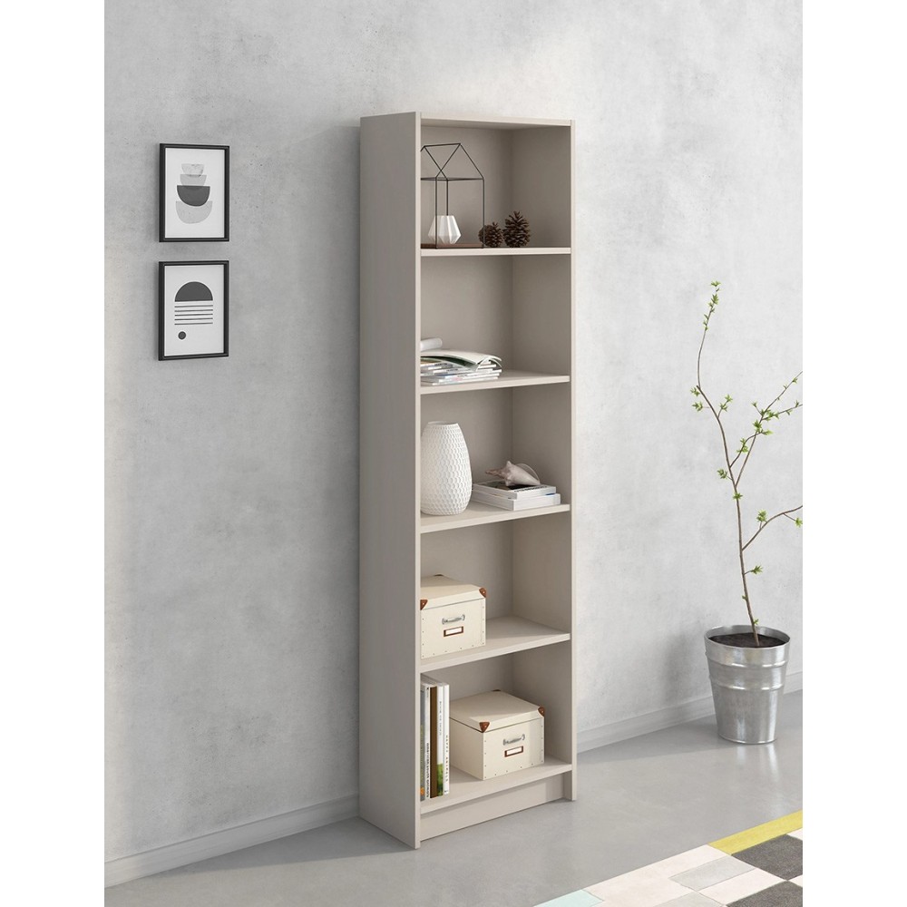 Meyvaser Librería Estantería con Cinco baldas en madera color Beige para salón 178,3x51,9x24,6 cm