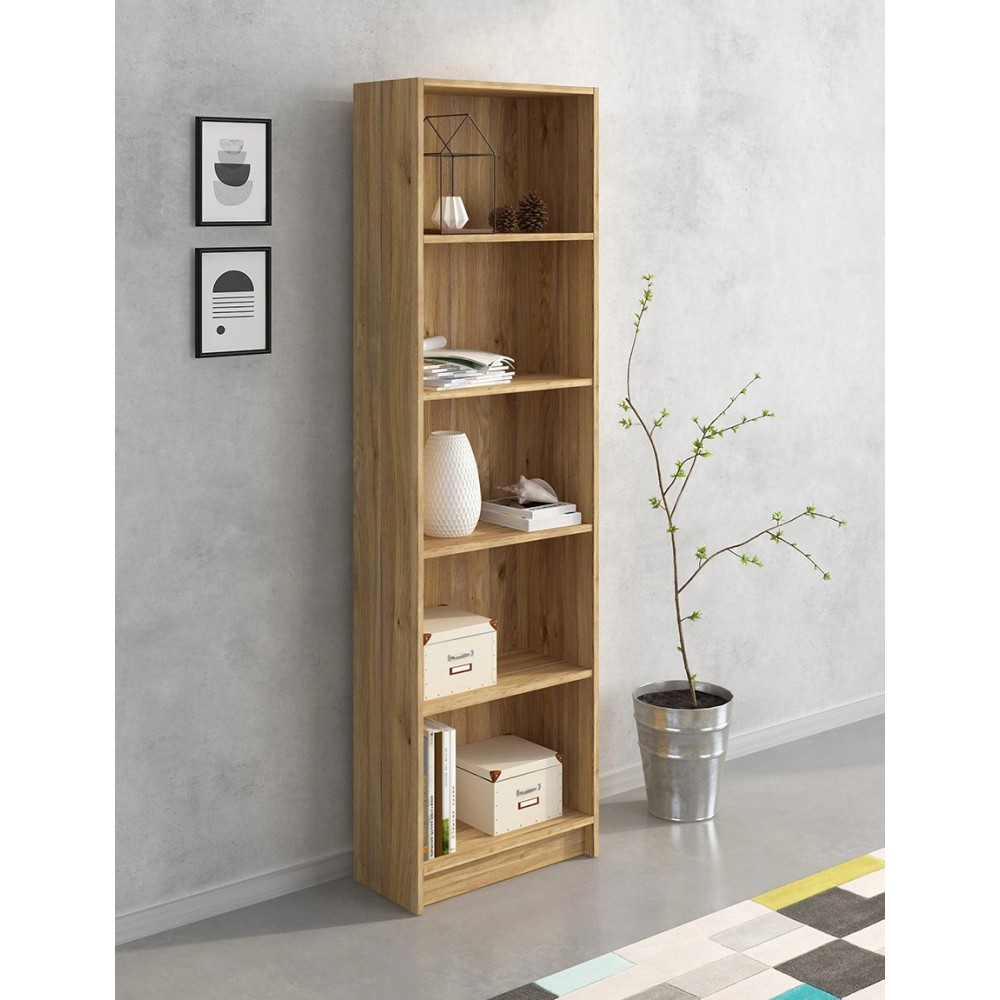 Meyvaser Librería Estantería con Cinco baldas en madera color Mauvella para salón 178,3x51,9x24,6 cm