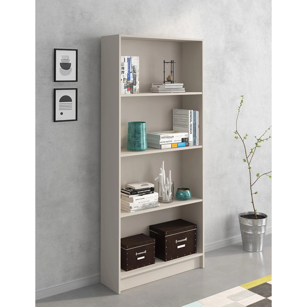 Meyvaser Librería estantería con cuatro baldas en madera color Beige para salón 180x80x24,5 cm