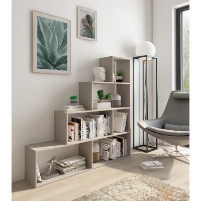 Meyvaser Librería Estantería con cuatro baldas Color Beige Tipo escalera de Madera 143,3x37,5-144,9x27,9 cm