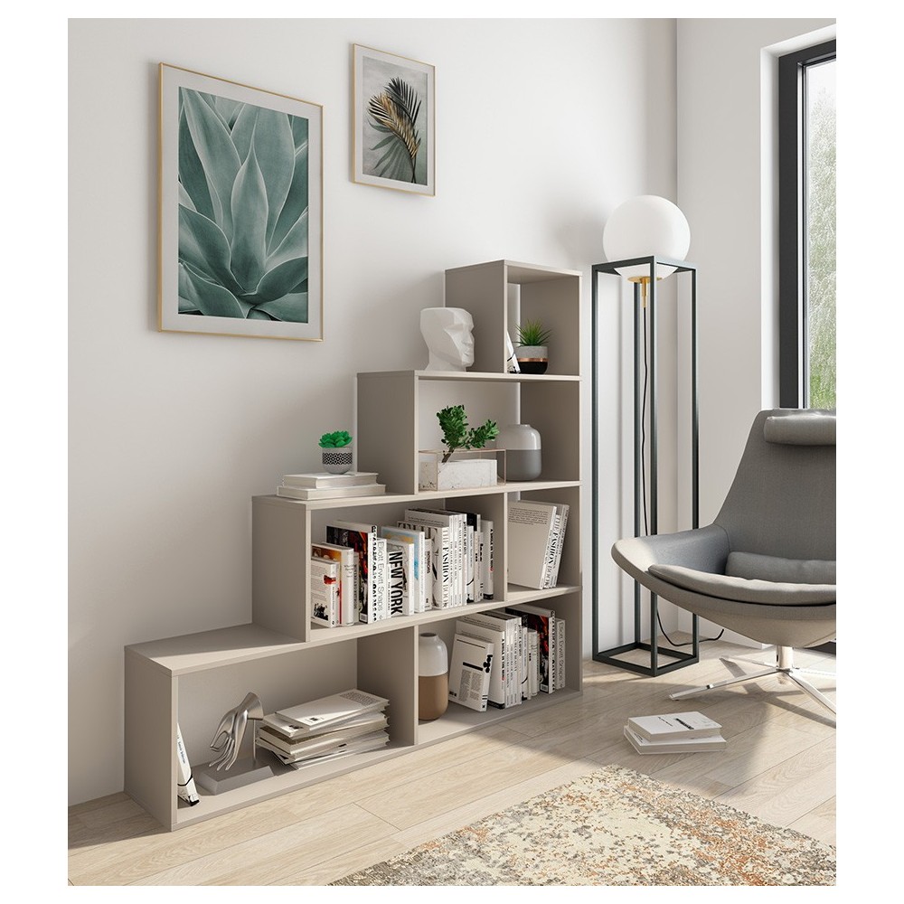 Meyvaser Librería Estantería con cuatro baldas Color Beige Tipo escalera de Madera 143,3x37,5-144,9x27,9 cm