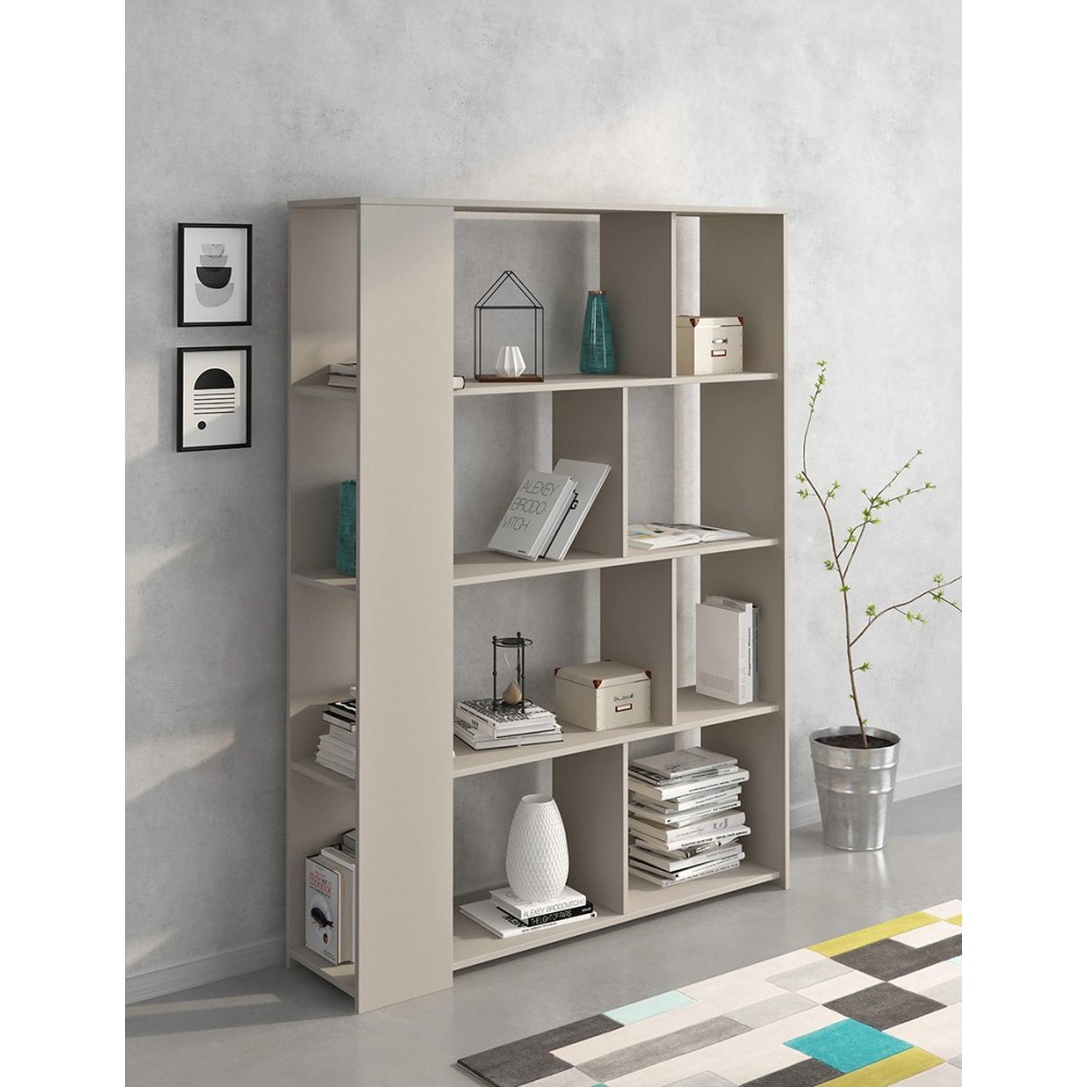 Estantería Decorativa, Librería, Separador Ambientes, Acabado en Color Beige, Medidas: 176 cm (Al) x 129 cm (Anc) x 33 cm (Fon)