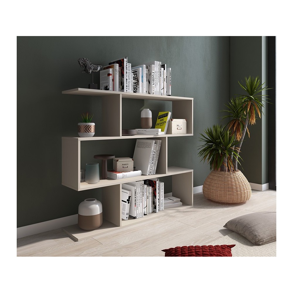 Meyvaser Librería Estantería Asimétrica baja Para Salón de Madera Color Beige 96,3x110x24,6 cm