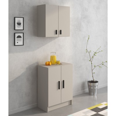 Conjunto de Muebles de Cocina Alto y Bajo de 2 Puertas en Madera Beige, 61x61x29 cm y 60x80x34 Cm