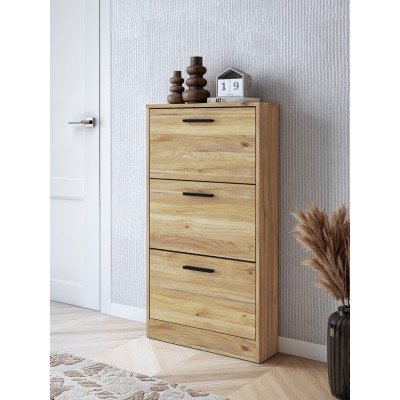 Zapatero 3 Puertas, Zapatero Estrecho, Acabado en Color Mauvella, Medidas: 108 cm (Alto) x 60 cm (Ancho) x 17 cm (Fondo)