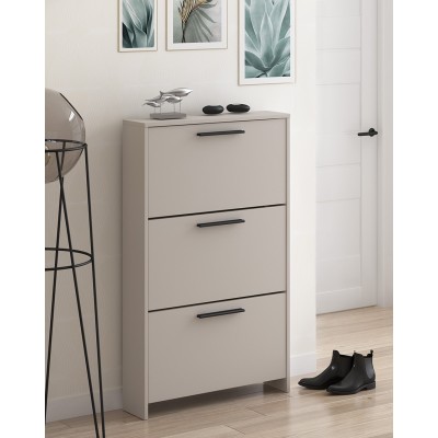 Zapatero con 3 Puertas, Mueble para Zapatos Estrecho en Color Beige, Medidas: 115 cm (Alto) x 68,5 cm (Ancho) x 17 cm (Fondo)