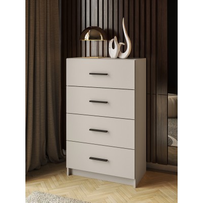 Sinfonier de 4 Cajones para Dormitorio, Acabado en Beige y Negro, Medidas: 60 cm (Largo) x 100 cm (Alto) x 34,4 cm (Fondo)