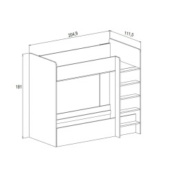 Litera Doble con Escalera - Blanco Veteado y Pino, 198.4 cm (Largo) x 98 cm (Ancho) x 72 cm (Alto)