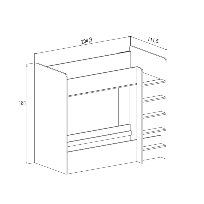 Litera Doble con Escalera - Blanco Veteado y Pino, 198.4 cm (Largo) x 98 cm (Ancho) x 72 cm (Alto)