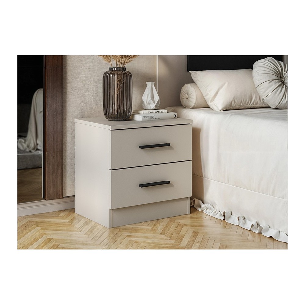 Mesita de Noche 2 cajones, Mesilla de Noche Acabado en Beige y Negro, Medidas: 39,6 cm (Largo) x 33,5 cm (Fondo) x 43 cm (Alto)