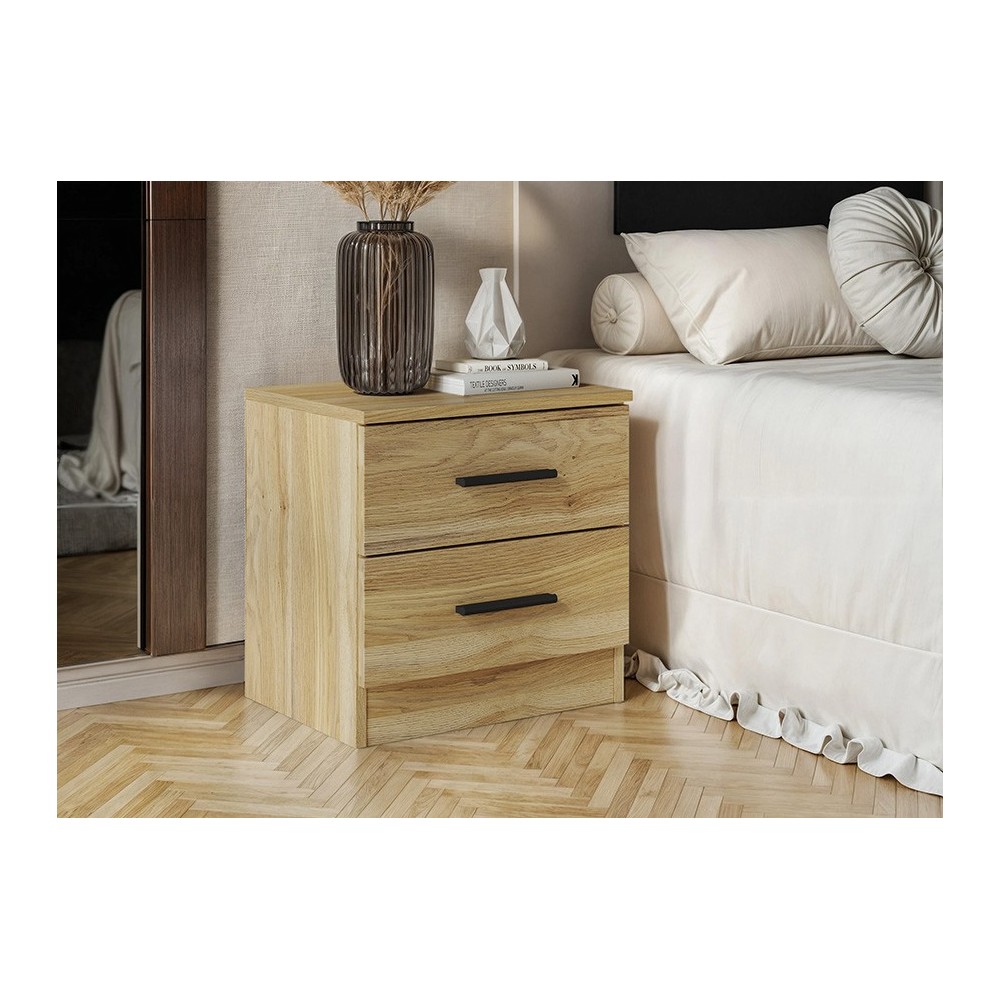 Mesita de Noche 2 cajones, Mesilla de Noche Acabado en Mauvella y Negro, Medidas: 39,6 cm (Lar) x 33,5 cm (Fon) x 43 cm (Al)