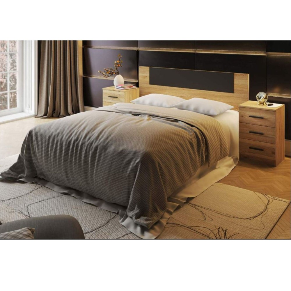 Conjunto Pack Cabecero y 2 Mesitas de Noche,Mesilla de noche 3 Cajones Color Mauvella, 160x45x1,6 cm (LargoxAltoxProfundo)