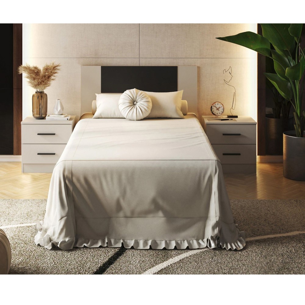 Conjunto Pack Cabecero y 2 Mesitas de Noche,Mesilla de noche 2 Cajones Color Beige, Medidas:110x45x1,6 cm (LargoxAltoxProfundo)