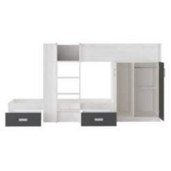 Litera - Cama Tren en Blanco Veteado y Grafito - 99.6 cm x 278.5 cm x 150.6 cm