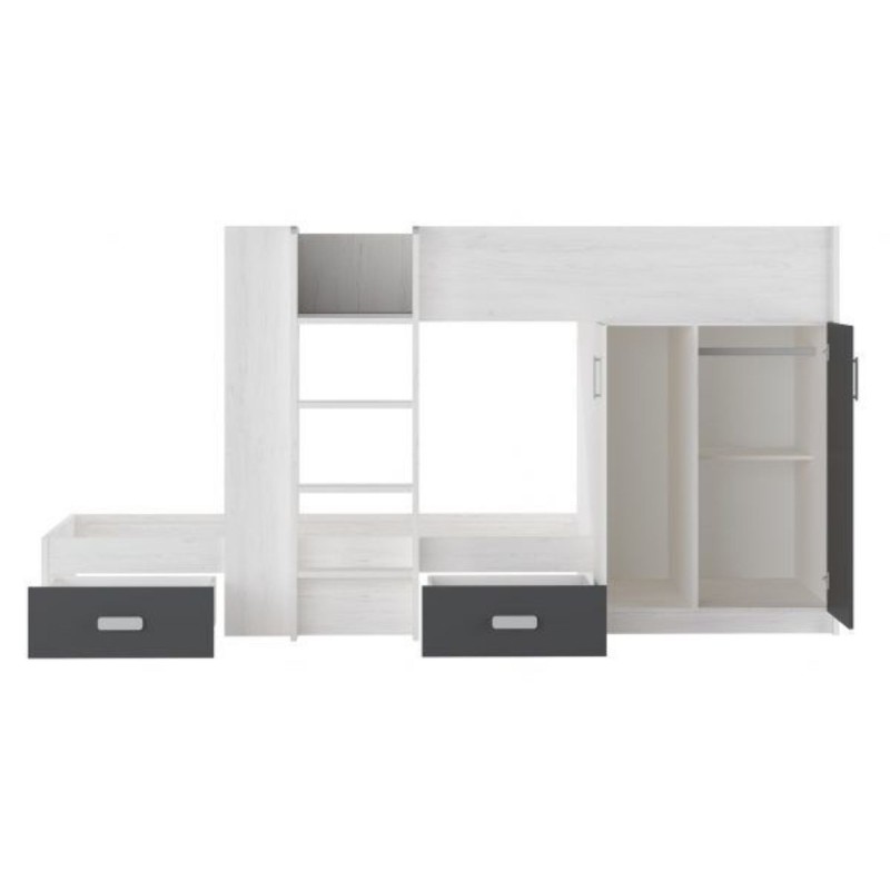 Litera - Cama Tren en Blanco Veteado y Grafito - 99.6 cm x 278.5 cm x 150.6 cm