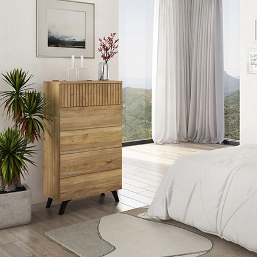 Sinfonier con 5 Cajones y con Patas, Comoda Cajonera Dormitorio, Color Mauvella-rayas, 60cm (Anc) x 118,5cm (Al) x 37,8cm (Fon)