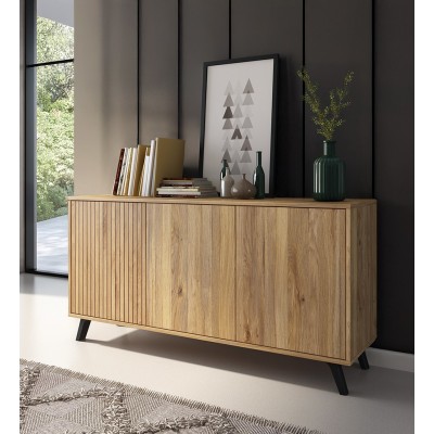 Meyvaser Aparador, Buffet, Salón Comedor 3 Puertas, Armario Auxiliar Color Mauvella-rayas, Medidas: 138 cm x 70 x 39,5.