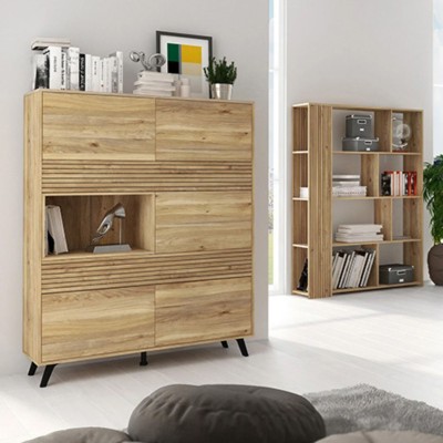 Mueble Vitrina para Salón o Comedor, Mueble de salón, Aparador cocina, Mauvella-rayas, 120 cm (Anc) x 156 cm (Al) x 40 cm (Fon)