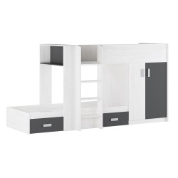 Litera - Cama Tren en Blanco Veteado y Grafito - 99.6 cm x 278.5 cm x 150.6 cm