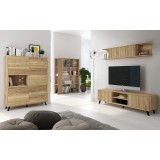 Conjunto de Salón Mueble Completo: Bajo TV, Vitrina, Estantería Decorativa y 2 Estantes - Color Mauvella Rayas