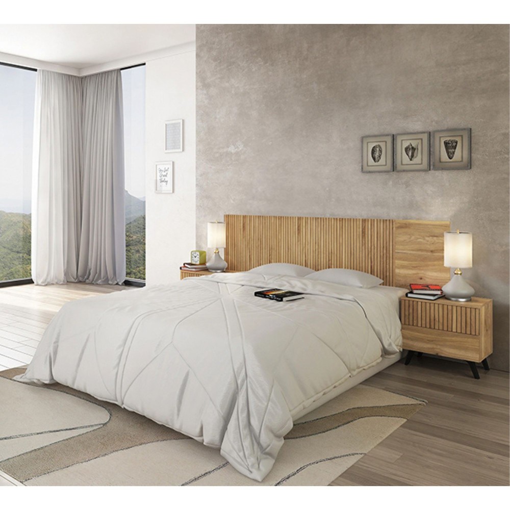 Cabezal + Dos Mesitas de Noche, Cabecero y Mesitas, Acabado en Mauvella - Rayas, Medidas: 210 cm (An) x 55 cm (Al) x 35 cm (Fon)