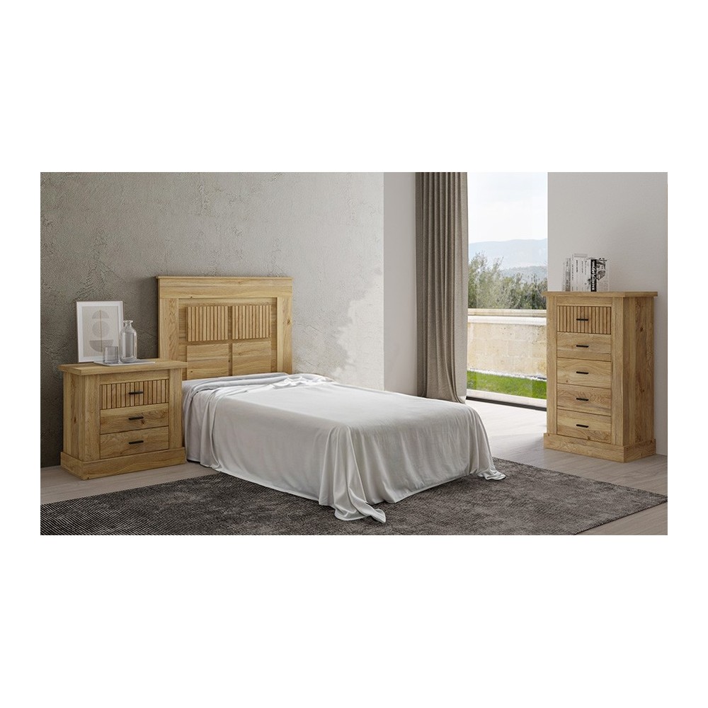 Pack de Muebles de Dormitorio Habitación Infantil con Cabecero, 1 Mesita de Noche 3 Cajones y Sinfonier en Color Mauvella Rayas