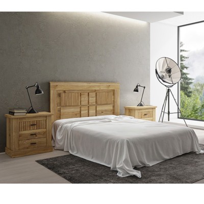 Pack Cabecero de 160 x 120 cm + 2 Mesitas de Noche de 3 Cajones|Color Mauvella Rayas (para Cama de 135-140 o 160)