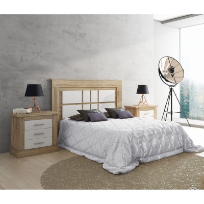 Pack Cabecero Nórdico de 160 x 120 cm + 2 Mesitas de Noche|Práctico y Elegante|Color Cambria y Blanco (para Cama de 135-140, 150