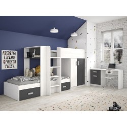 Litera - Cama Tren en Blanco Veteado y Grafito - 99.6 cm x 278.5 cm x 150.6 cm