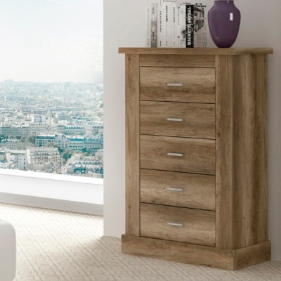 Cómoda, Sinfonier 5 Cajones, Acabado en Color Cañón, Medidas: 66 cm (Ancho) x 107 cm (Alto) x 39,6 cm de (Fondo)