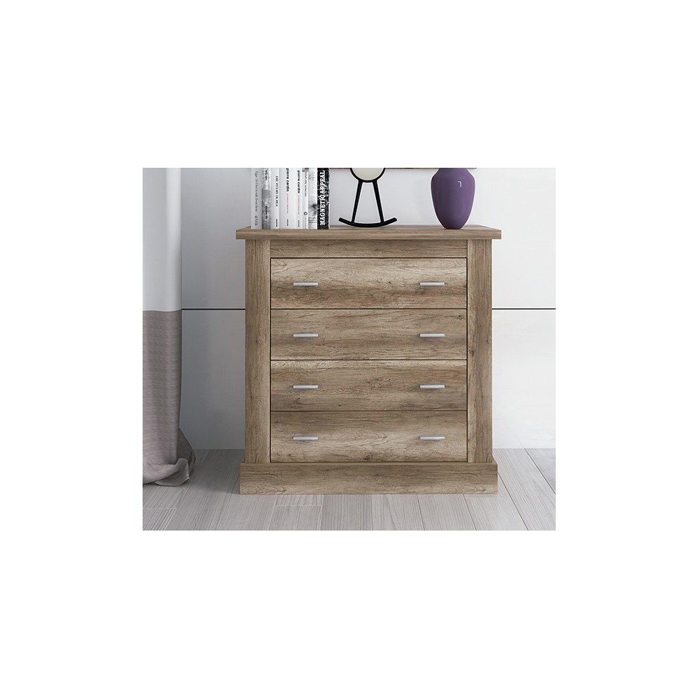 Cómoda 4 Cajones, Acabado en Color Cañón, Medidas: 91,5 cm (Ancho) x 90,8 cm (Alto) x 39,6 cm de (Fondo)