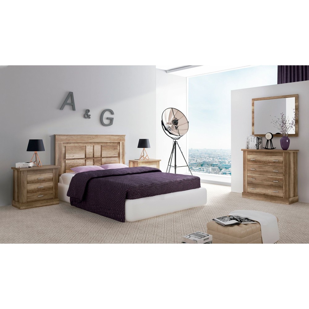 Pack de Dormitorio con Cabecero de 160 x 120 cm + 2 Mesitas de Noche + Cómoda | Color Cañón