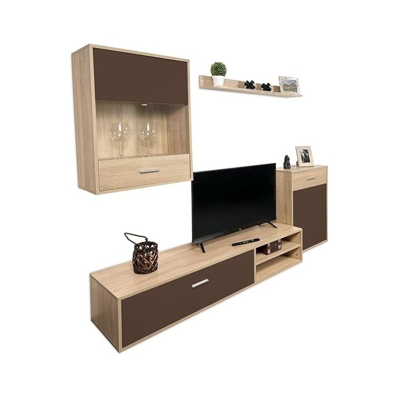 Meyvaser, Conjunto de muebles de salón 220 cm Color cambrian y Chocolate , muebles de salón.