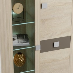 Mueble de Salón Moderno con Leds, Acabado en Cambria y Choco, Medidas: 300 cm (An) x 200 cm (Al) 40 cm (Fon) - Meyvaser