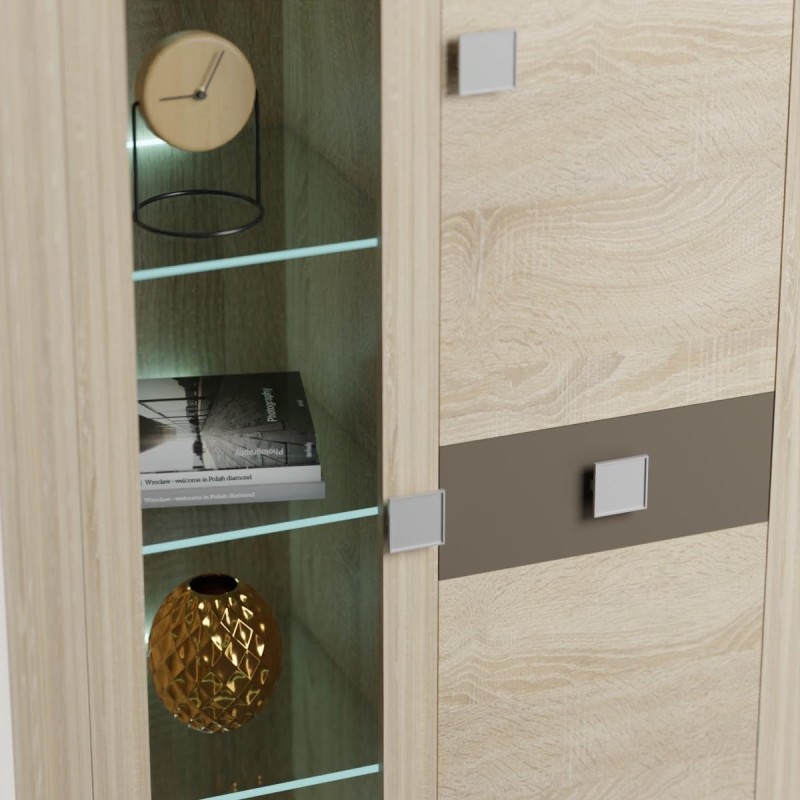 Mueble de Salón Moderno con Leds, Acabado en Cambria y Choco, Medidas: 300 cm (An) x 200 cm (Al) 40 cm (Fon) - Meyvaser