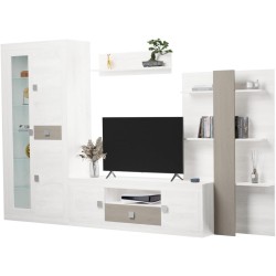 Mueble de Salón Moderno con Leds, Acabado en Andersen Pino -Gris, Medidas: 300 cm (Anc) x 200 cm (Al) 40 cm (Fon)