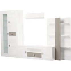 Mueble de Salón Moderno con Leds, Acabado en Andersen Pino -Gris, Medidas: 300 cm (Anc) x 200 cm (Al) 40 cm (Fon)