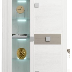 Mueble de Salón Moderno con Leds, Acabado en Andersen Pino -Gris, Medidas: 300 cm (Anc) x 200 cm (Al) 40 cm (Fon)