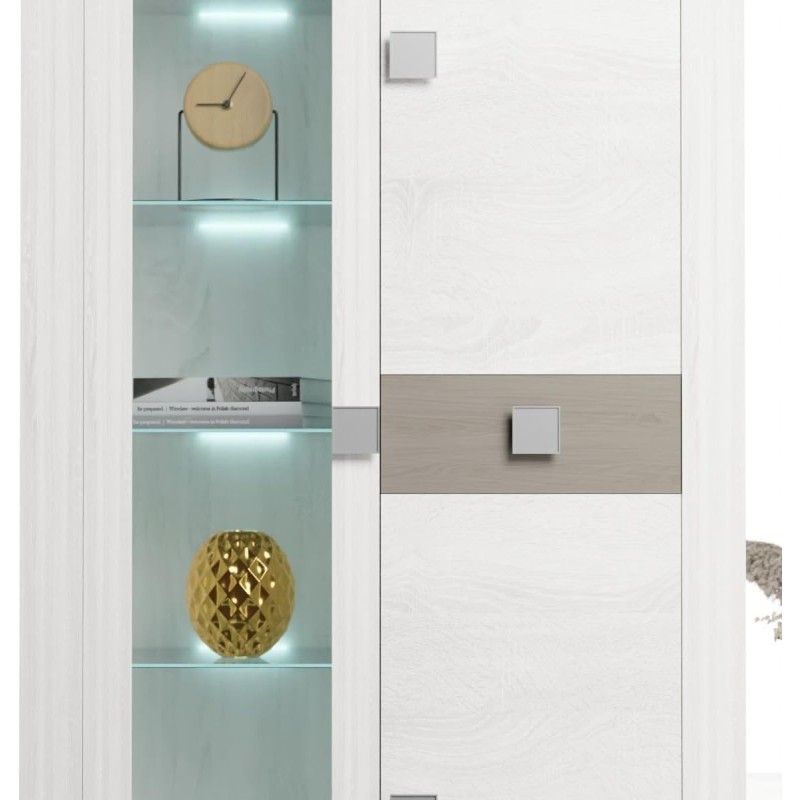 Mueble de Salón Moderno con Leds, Acabado en Andersen Pino -Gris, Medidas: 300 cm (Anc) x 200 cm (Al) 40 cm (Fon)