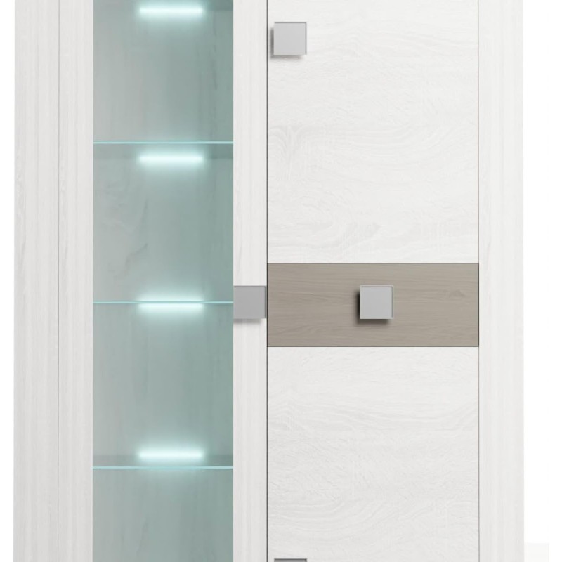 Mueble de Salón Moderno con Leds, Acabado en Andersen Pino -Gris, Medidas: 300 cm (Anc) x 200 cm (Al) 40 cm (Fon)