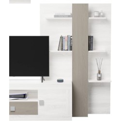 Mueble de Salón Moderno con Leds, Acabado en Andersen Pino -Gris, Medidas: 300 cm (Anc) x 200 cm (Al) 40 cm (Fon)