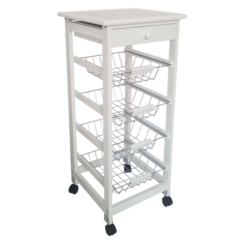 Verdulero Frutero de Cocina 4 Cestas y Cajón 37x37x85 Blanco