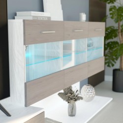 Mueble de Salón con Leds, Acabado en Andersen Pino - Gris, Medidas: 250 cm (Anc) x 115 cm (Al) 40 cm (Fon)