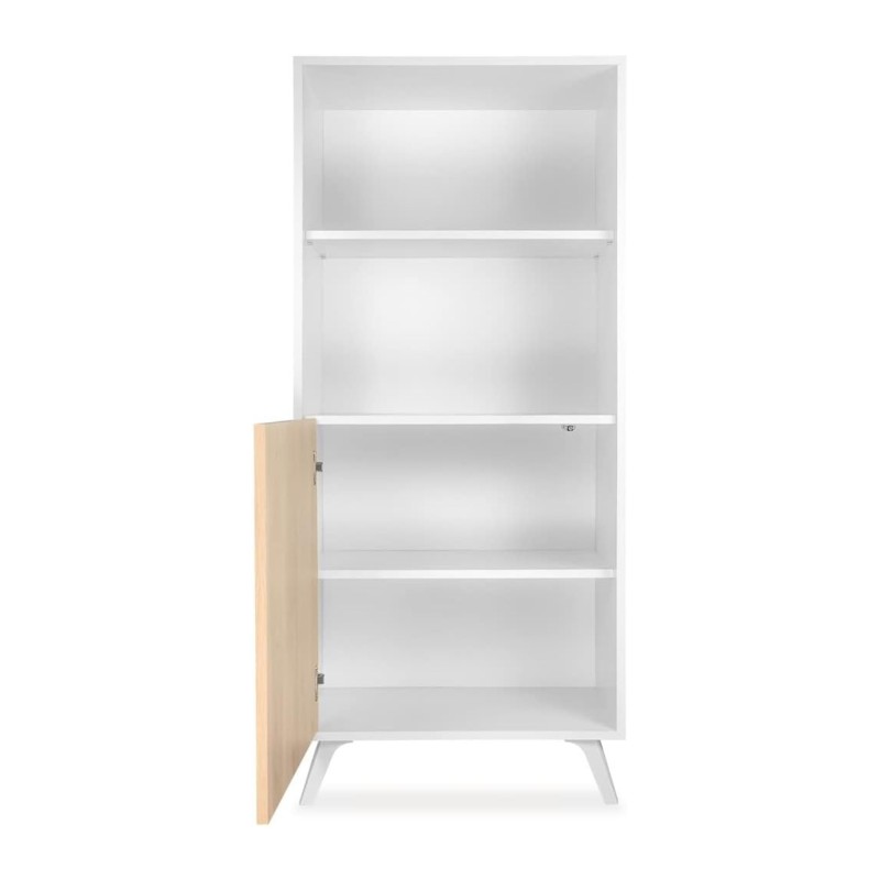 Mueble Bar para Salón, Aparador de Cocina, Color Blanco-Roble, Medidas: 60 cm (An) x 135 cm (Al) x 40 cm (Fon) – Meyvaser