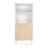 Mueble Bar para Salón, Aparador de Cocina, Color Blanco-Roble, Medidas: 60 cm (An) x 135 cm (Al) x 40 cm (Fon) – Meyvaser